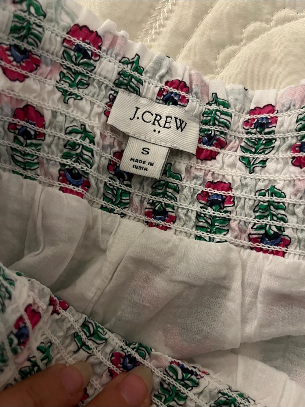 J. Crew Smocked tiered mini skirt with Pink & Green Flor size small - Picture 2 of 9